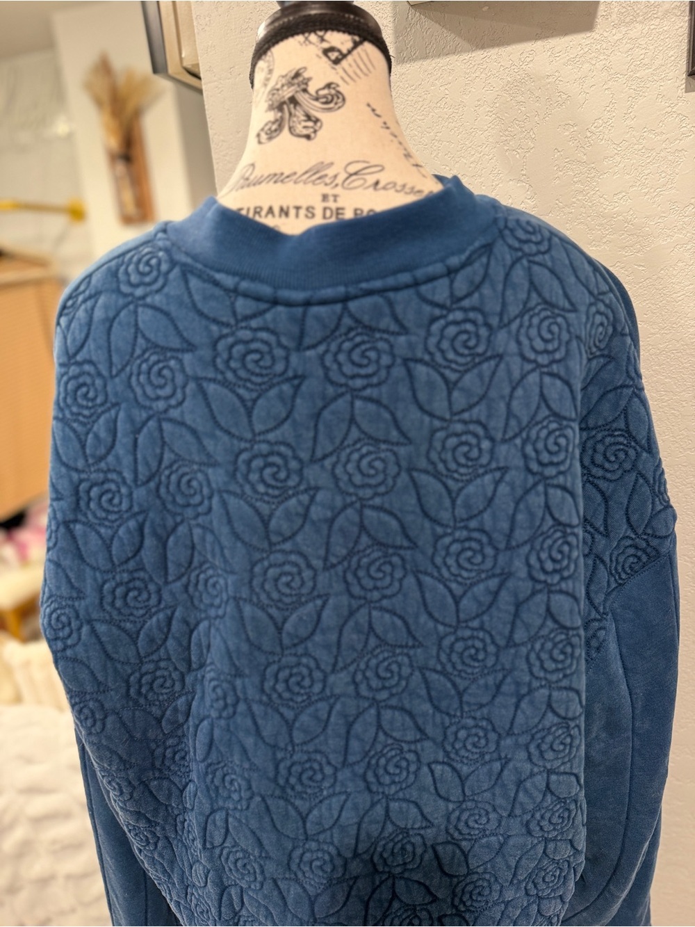 Free People Rose Front Zip Jacket Indigo Blue Floral Quilted Cotton Size L NWOT - Picture 8 of 15